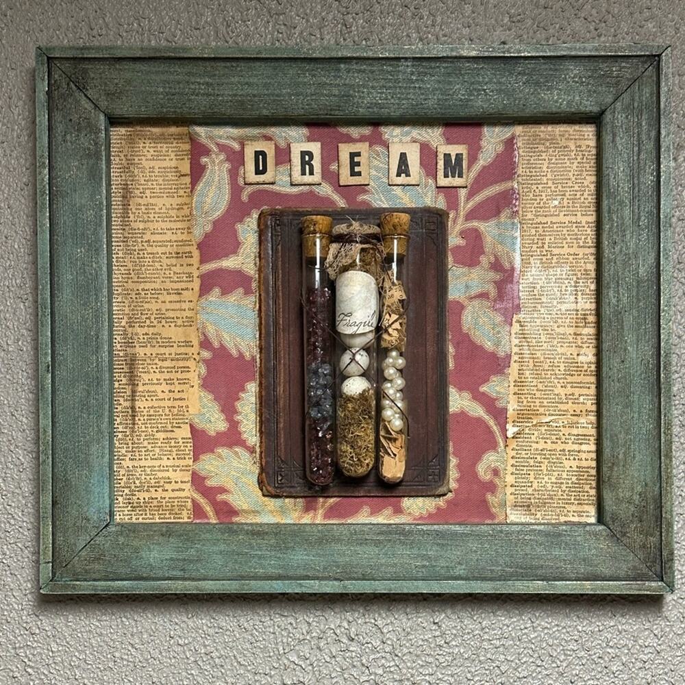 Hand Crafted New Vintage Dream Art Frame with Green and Brown Accents